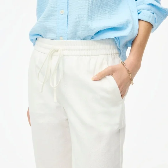 NWT J. Crew Factory White Linen Blend Drawstring Pants Sz 8 - Picture 3 of 16